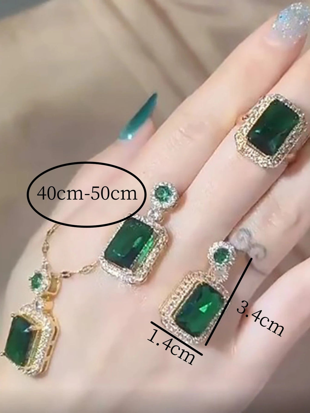 4 pieces of women's fashionable square jewelry necklace with earrings, ring set, banquet party, birthday gift accessories - PrimeNest