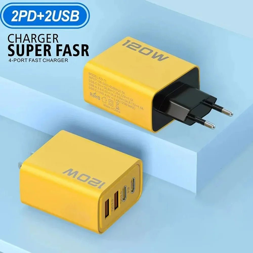 4 Ports USB C PD Charger Quick Charge 3.0 Type C USB Phone Chargers Fast Charging Adapter For iPhone 16 15 Samsung Xiaomi Huawei - PrimeNest