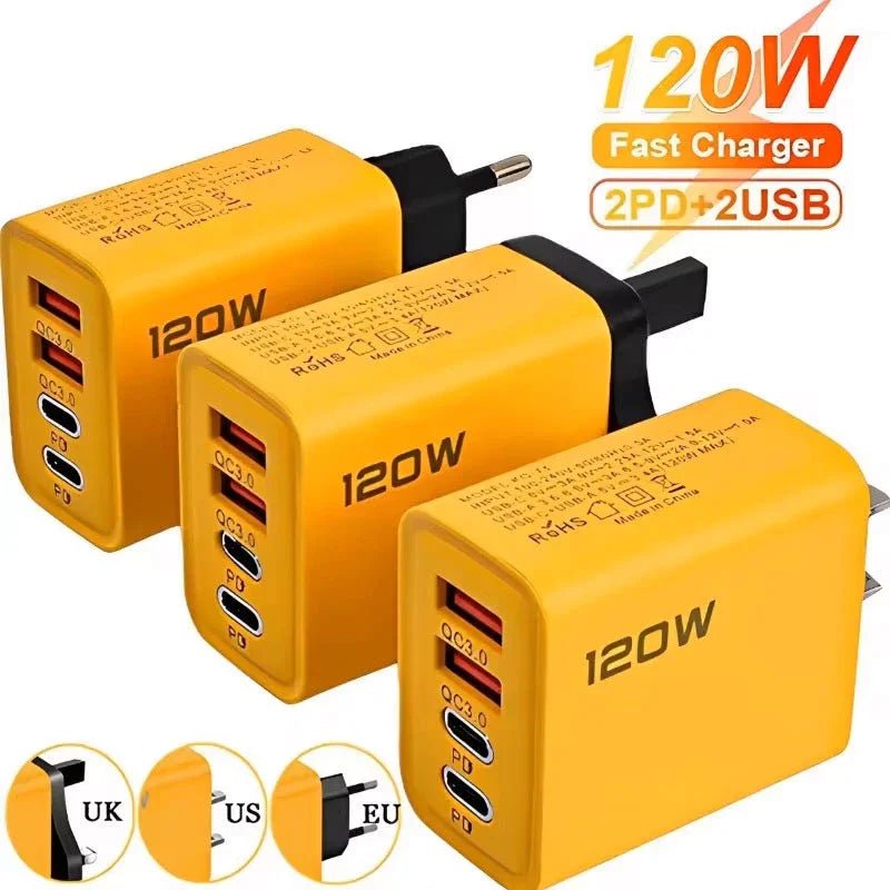 4 Ports USB C PD Charger Quick Charge 3.0 Type C USB Phone Chargers Fast Charging Adapter For iPhone 16 15 Samsung Xiaomi Huawei - PrimeNest