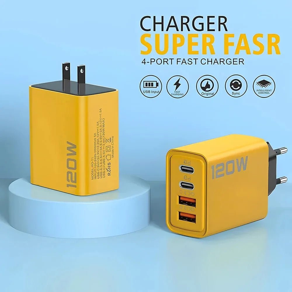 4 Ports USB C PD Charger Quick Charge 3.0 Type C USB Phone Chargers Fast Charging Adapter For iPhone 16 15 Samsung Xiaomi Huawei - PrimeNest