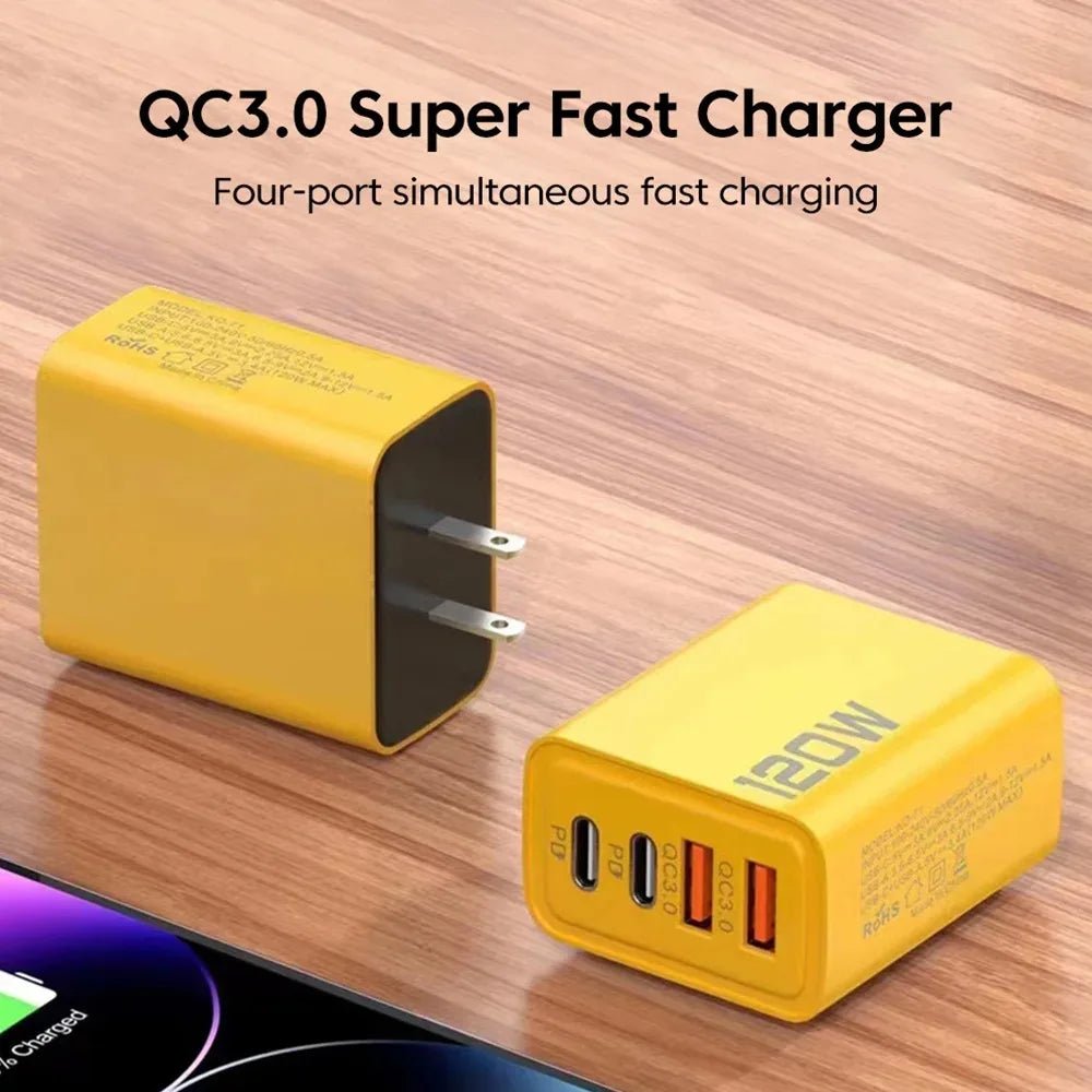 4 Ports USB C PD Charger Quick Charge 3.0 Type C USB Phone Chargers Fast Charging Adapter For iPhone 16 15 Samsung Xiaomi Huawei - PrimeNest