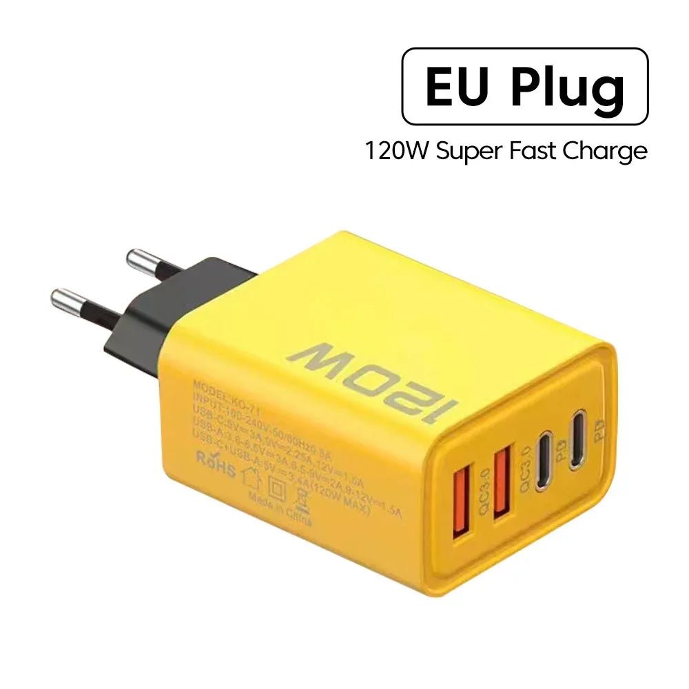 4 Ports USB C PD Charger Quick Charge 3.0 Type C USB Phone Chargers Fast Charging Adapter For iPhone 16 15 Samsung Xiaomi Huawei - PrimeNest