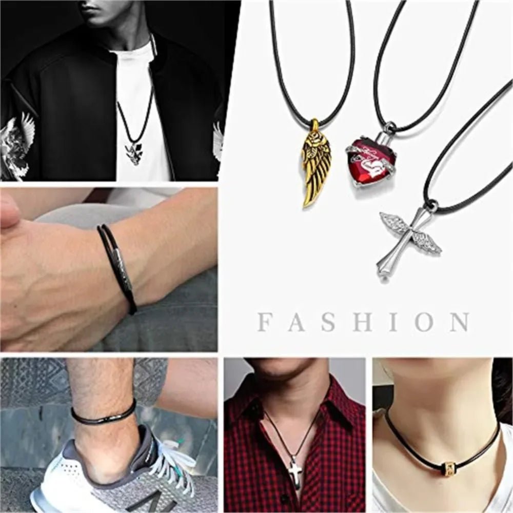 40-65cm 1-3mm Waterproof Braided Leather Necklace Cord Waxed Rope Stainless Steel Lobster Clasp Connector Chain for Men 2035 - PrimeNest