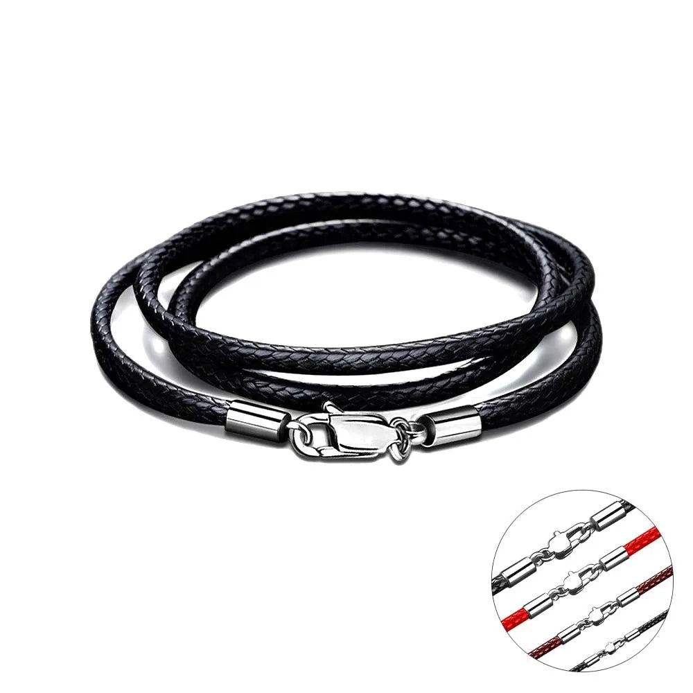 40-65cm 1-3mm Waterproof Braided Leather Necklace Cord Waxed Rope Stainless Steel Lobster Clasp Connector Chain for Men 2035 - PrimeNest