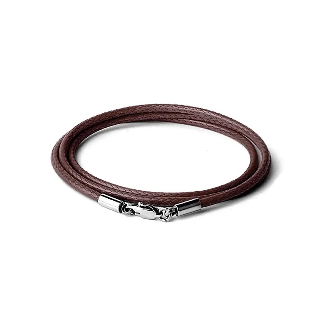 40-65cm 1-3mm Waterproof Braided Leather Necklace Cord Waxed Rope Stainless Steel Lobster Clasp Connector Chain for Men 2035 - PrimeNest