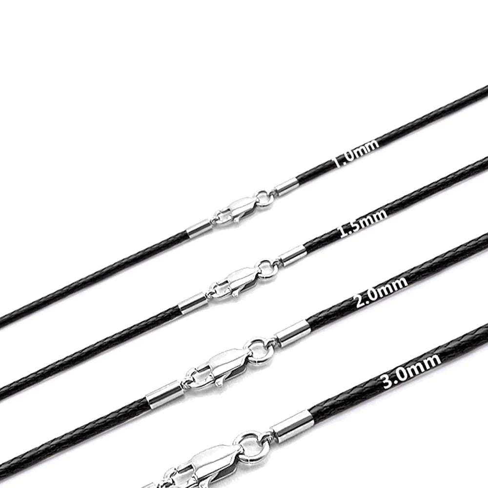 40-65cm 1-3mm Waterproof Braided Leather Necklace Cord Waxed Rope Stainless Steel Lobster Clasp Connector Chain for Men 2035 - PrimeNest