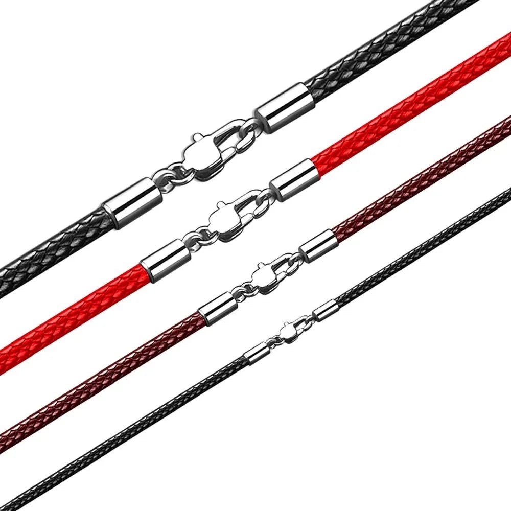 40-65cm 1-3mm Waterproof Braided Leather Necklace Cord Waxed Rope Stainless Steel Lobster Clasp Connector Chain for Men 2035 - PrimeNest