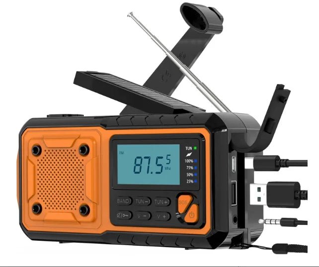 4000mAh Portable Emergency Solar Power Radio Hand Crank Charging AM/FM Weather Radio Led Reading Flashlight Bank Phone Charger - PrimeNest