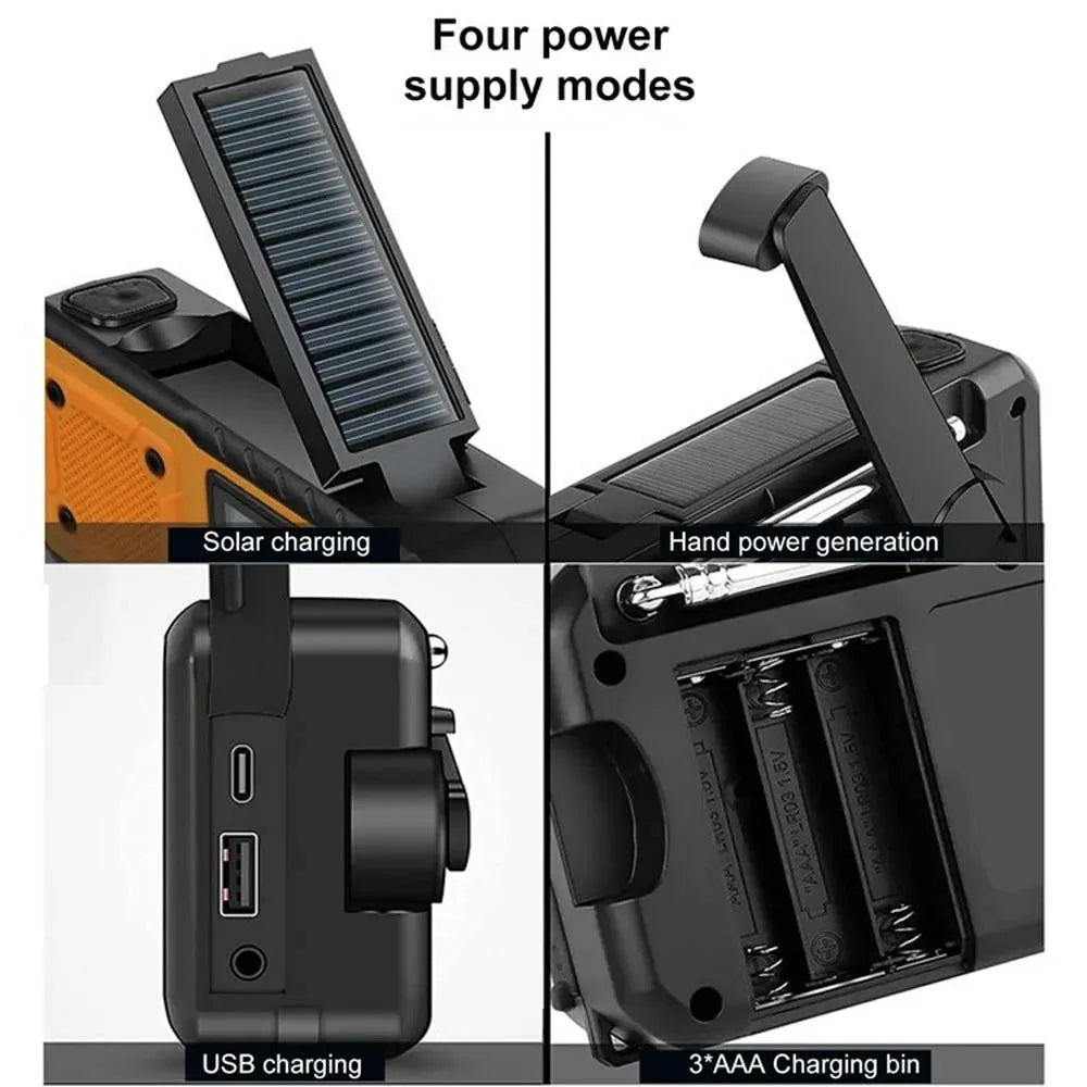 4000mAh Portable Emergency Solar Power Radio Hand Crank Charging AM/FM Weather Radio Led Reading Flashlight Bank Phone Charger - PrimeNest