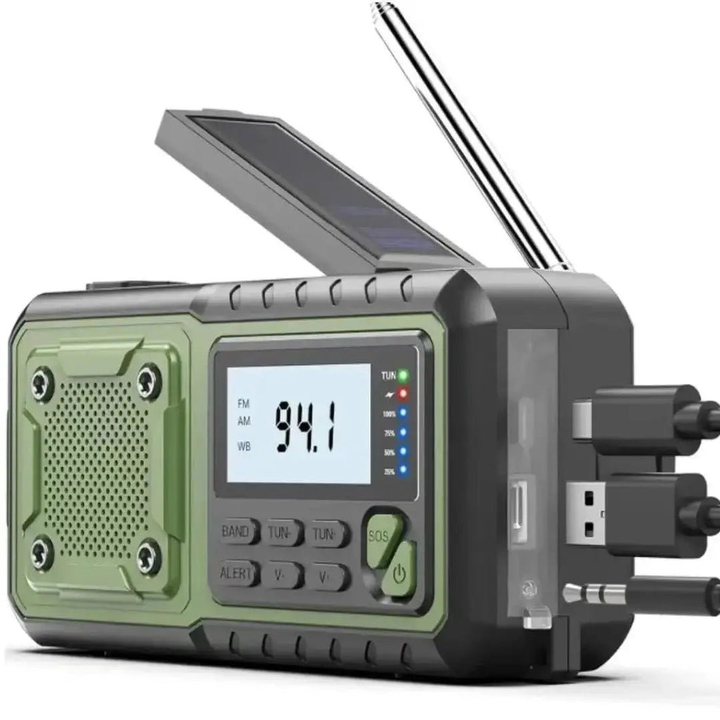 4000mAh Portable Emergency Solar Power Radio Hand Crank Charging AM/FM Weather Radio Led Reading Flashlight Bank Phone Charger - PrimeNest