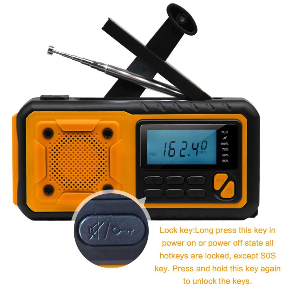 4000mAh Portable Emergency Solar Power Radio Hand Crank Charging AM/FM Weather Radio Led Reading Flashlight Bank Phone Charger - PrimeNest