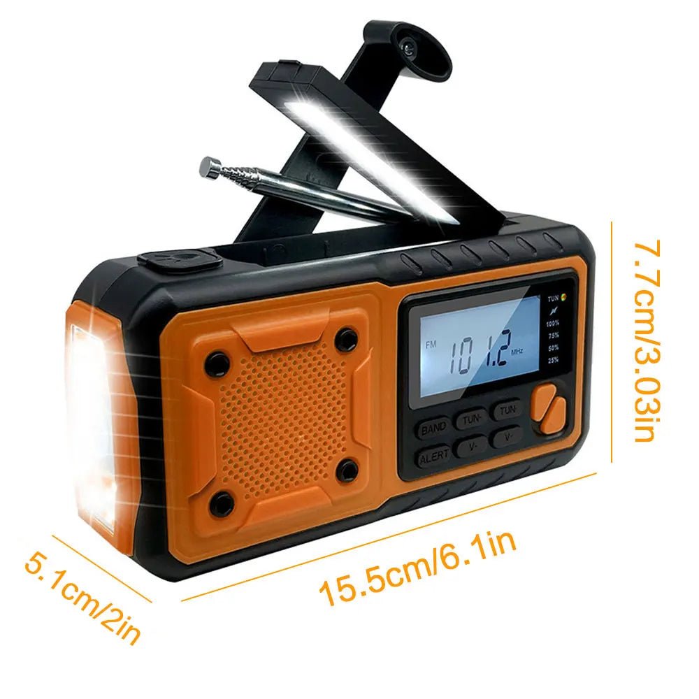 4000mAh Portable Emergency Solar Power Radio Hand Crank Charging AM/FM Weather Radio Led Reading Flashlight Bank Phone Charger - PrimeNest