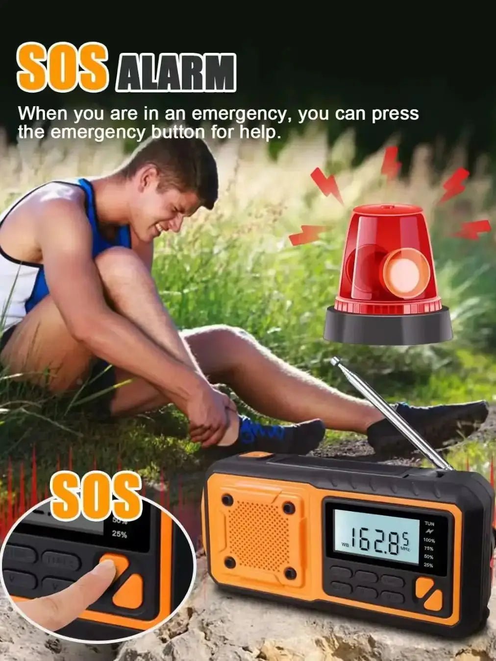 4000mAh Portable Emergency Solar Power Radio Hand Crank Charging AM/FM Weather Radio Led Reading Flashlight Bank Phone Charger - PrimeNest