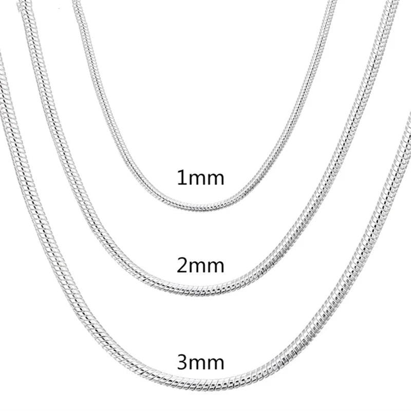 45-60cm Silver Color 1MM/2MM/3MM solid Snake Chain Necklace For Men Women Fashion Jewelry for pendant free shipping - PrimeNest