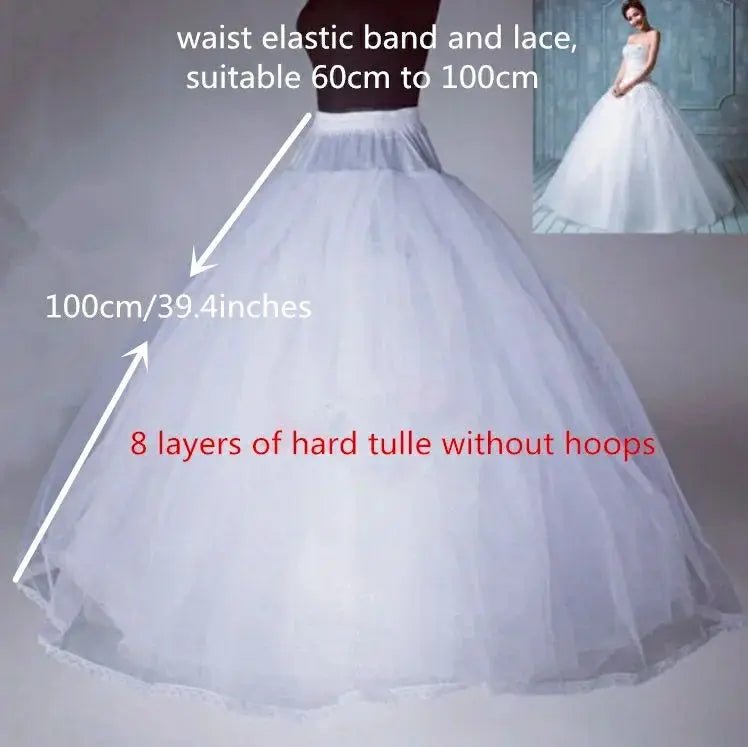 4/6/8 Layers Tulle Petticoat Wedding Accessories Chemise Without Hoops For A Line Wedding Dress Wide Puffy Underskirt - PrimeNest