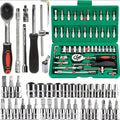 46Pcs Family Tools 1/4 Set Mechanic Tool Kits for Auto Repair Hous with Sockets Metric Hex Bit Socket Set inch Ratchet Wrench - PrimeNest