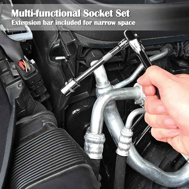 46Pcs Family Tools 1/4 Set Mechanic Tool Kits for Auto Repair Hous with Sockets Metric Hex Bit Socket Set inch Ratchet Wrench - PrimeNest
