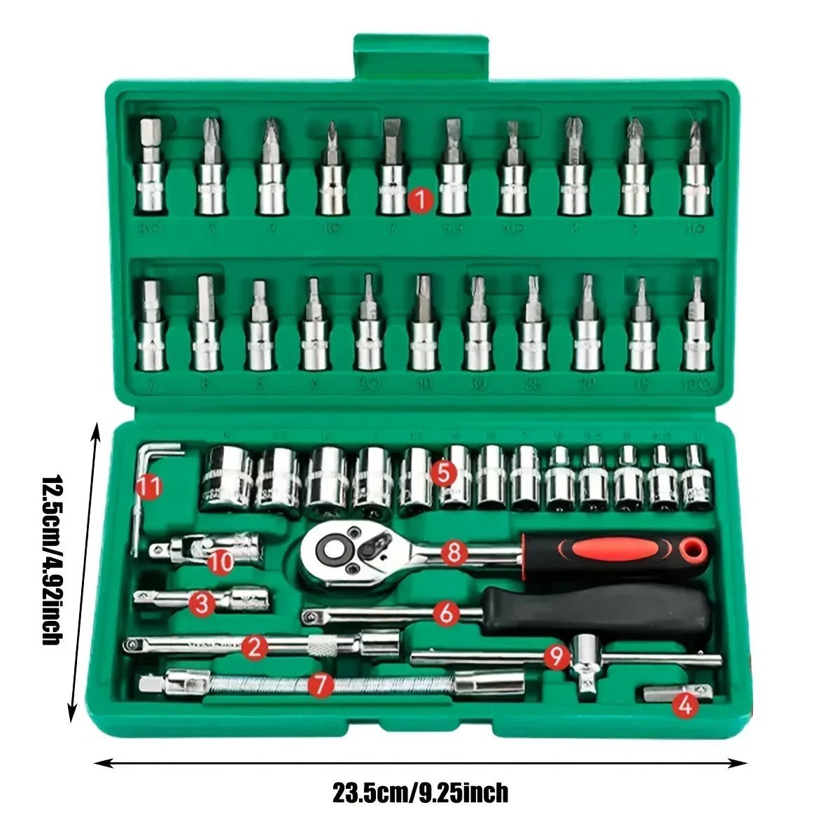 46Pcs Family Tools 1/4 Set Mechanic Tool Kits for Auto Repair Hous with Sockets Metric Hex Bit Socket Set inch Ratchet Wrench - PrimeNest