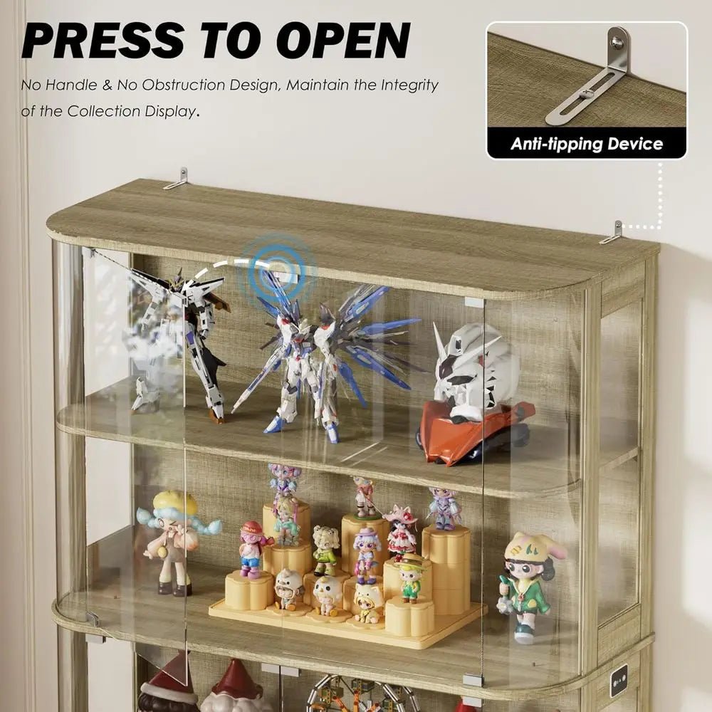 47.2 Glass-Door 4-Tier Display Cabinet with LED Lights, Touch-Open Doors, and Human Body Sensor for Collectibles and Artwork - PrimeNest