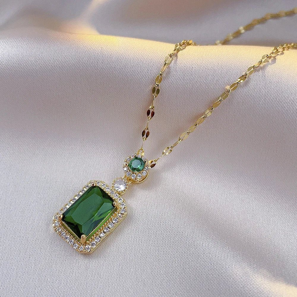 4PCS Sets Exquisite Quadrate Rhinestone Necklace Earrings Ring Jewelry Set Charm Ladies Jewelry Fashion Bridal Gifts - PrimeNest