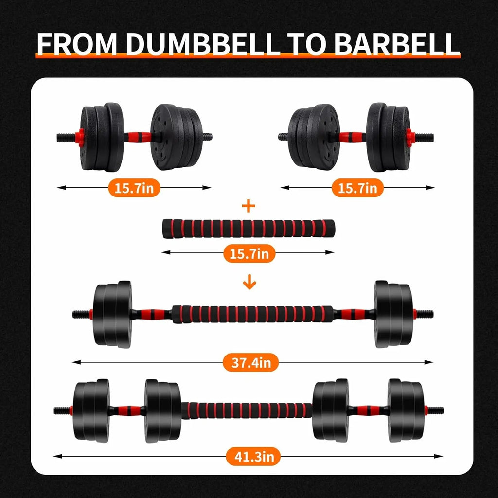 5-44lbs Adjustable Dumbbell to Barbell Set, Anti-Slip Grip, Versatile Home Gym Fitness Strength Training Barbell Weight Plates - PrimeNest