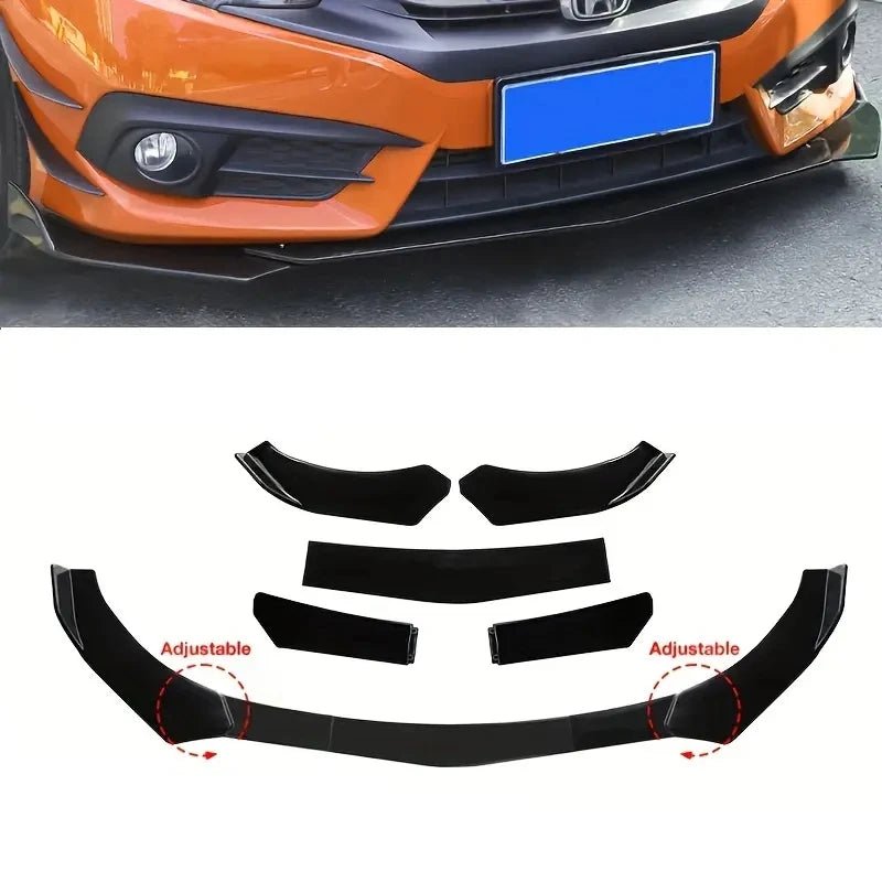 5 Pieces Universal Car Front Bumper Lip Body Kit Spoiler Splitter ABS Bumper Canard Lip Splitter Universal Car Accessories - PrimeNest
