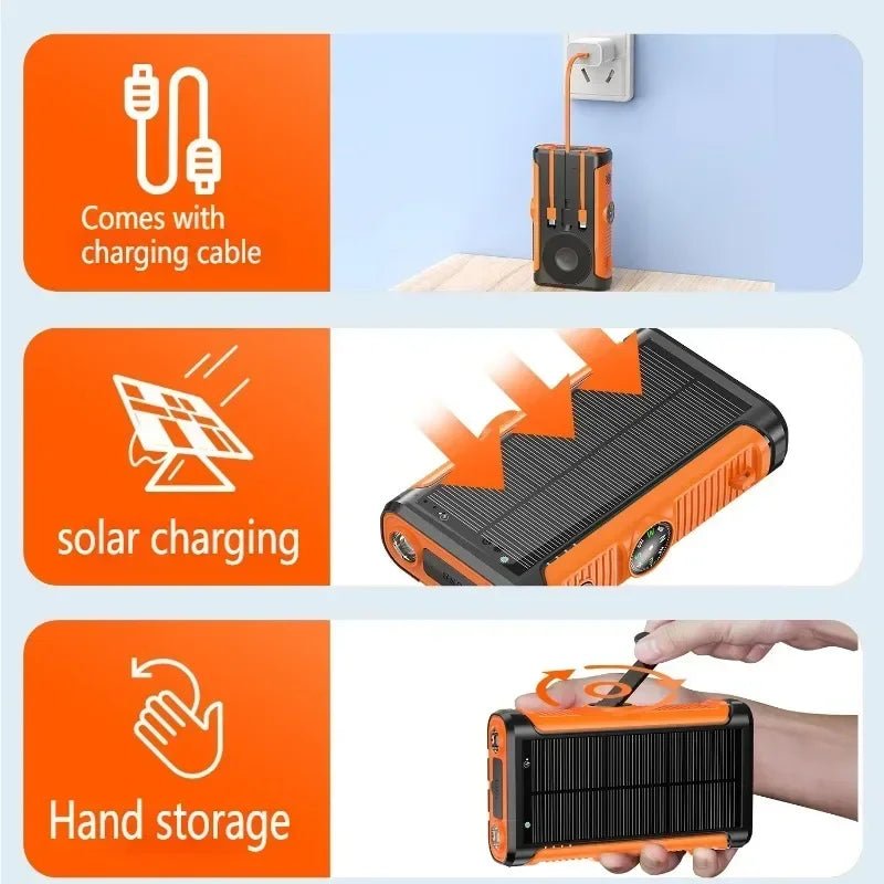 50000mAh Solar Power Bank 22.5W Magnetic Wireless Charging Camping Powerbank with Cables External Battery for IPhone Magsafe - PrimeNest