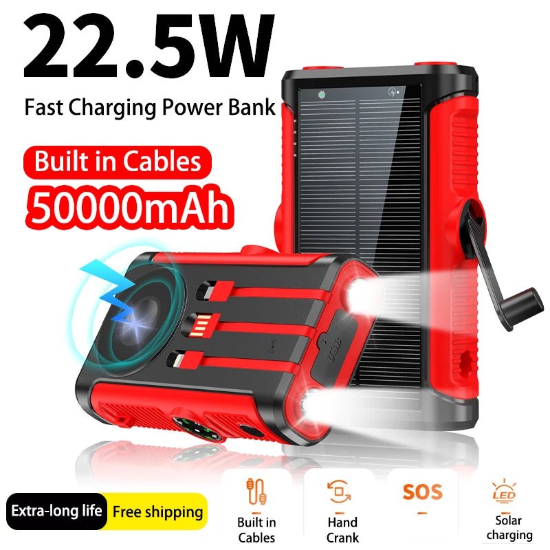 50000mAh Solar Power Bank 22.5W Magnetic Wireless Charging Camping Powerbank with Cables External Battery for IPhone Magsafe - PrimeNest