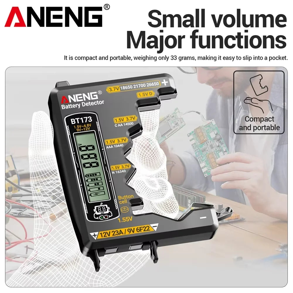 ANENG BT173 Battery Voltage Digital Display Tester Portable Universal High Precision 12V 23A/9V 6F22 Button Cell Detection Tools