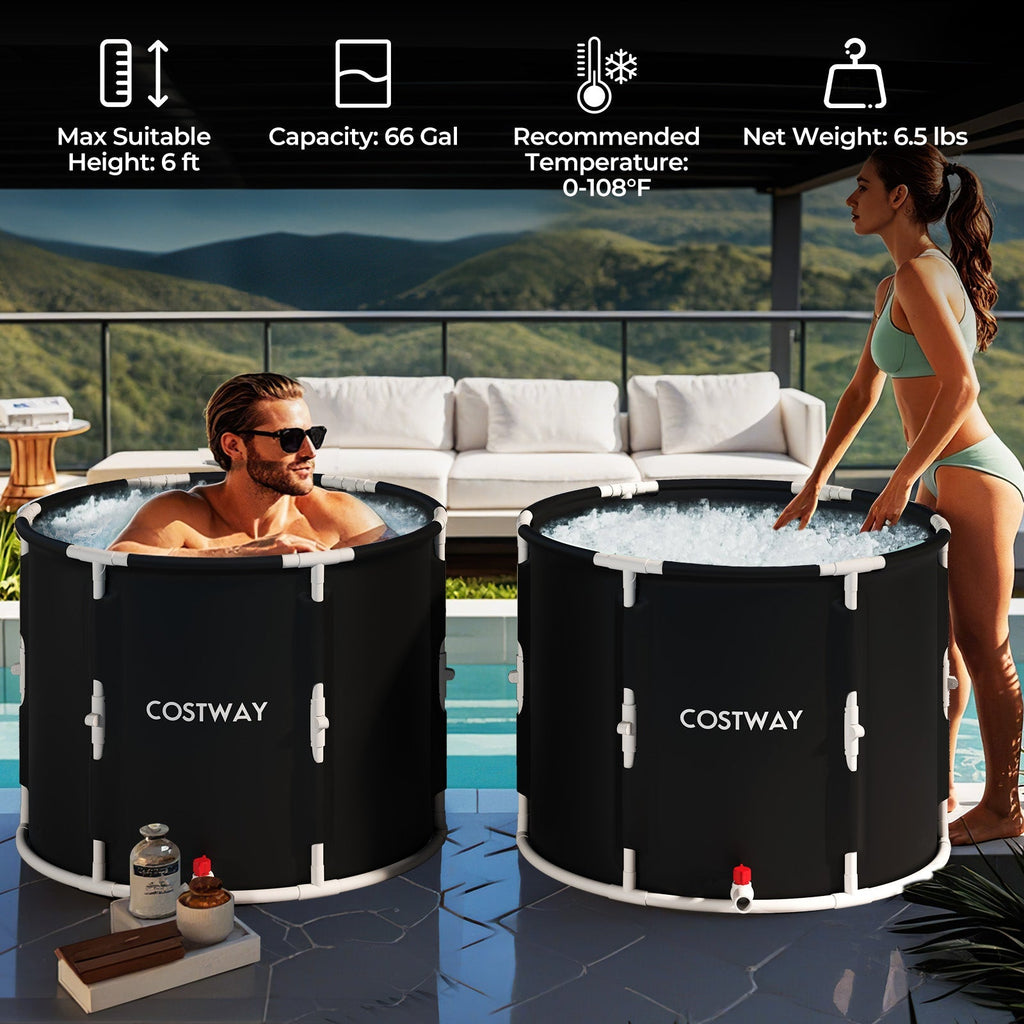 66 Gal Foldable Ice Bath Tub with Lid for Adult - PrimeNest