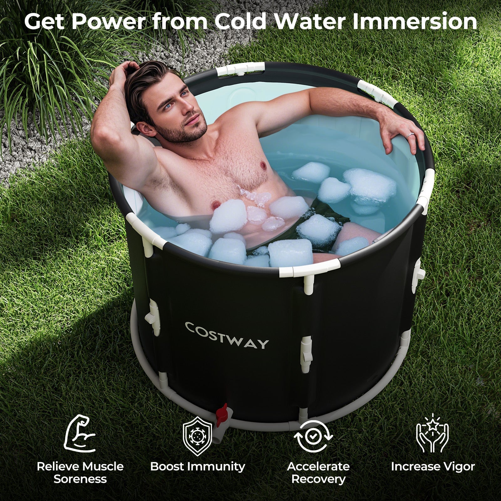 66 Gal Foldable Ice Bath Tub with Lid for Adult - PrimeNest