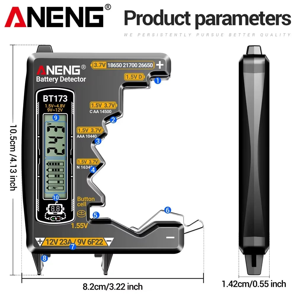 ANENG BT173 Battery Voltage Digital Display Tester Portable Universal High Precision 12V 23A/9V 6F22 Button Cell Detection Tools