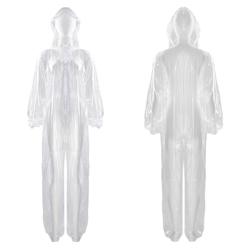 Adults Transparent Full-body Hooded Raincoat Portable Convenient One-piece Waterproof Raincoat Jumpsuit for Outdoor Workwear