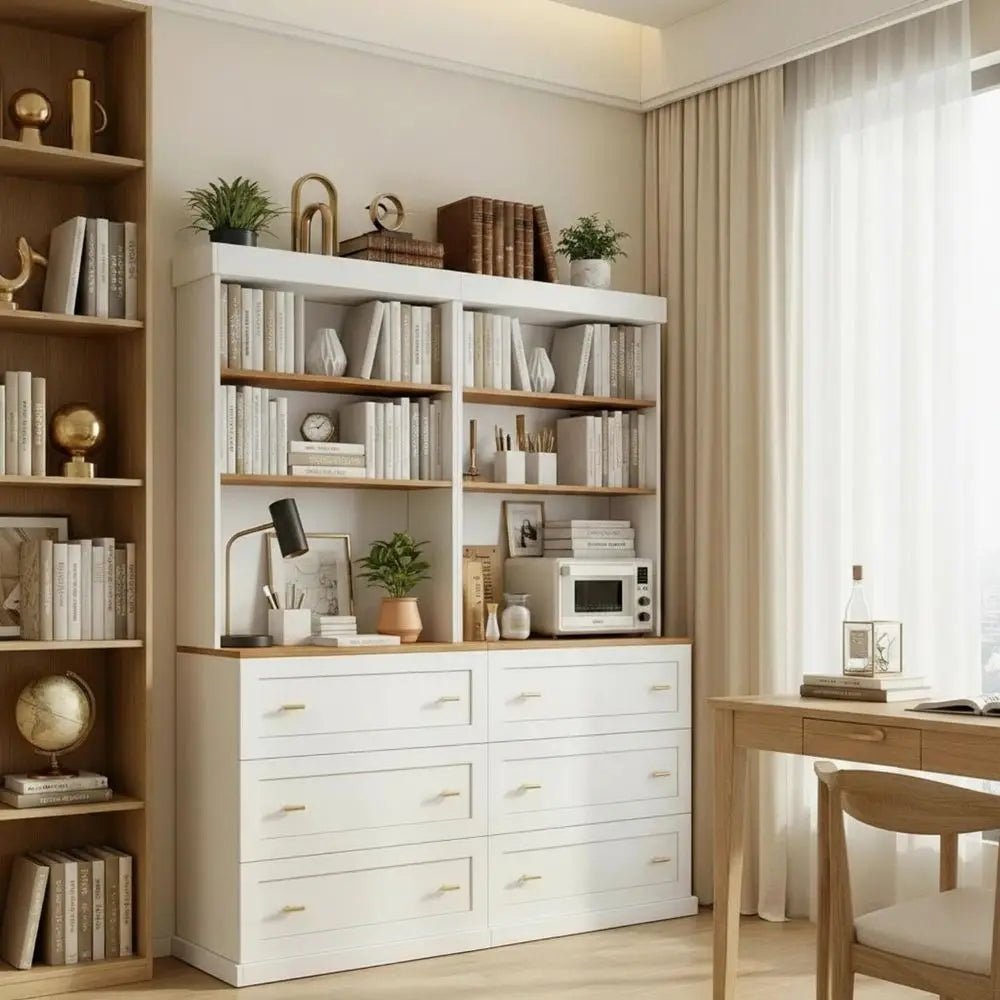 71 High White Wooden Bookshelf with Adjustable Shelves and Open Storage for Living Room or Office - PrimeNest