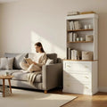 71 High White Wooden Bookshelf with Adjustable Shelves and Open Storage for Living Room or Office - PrimeNest