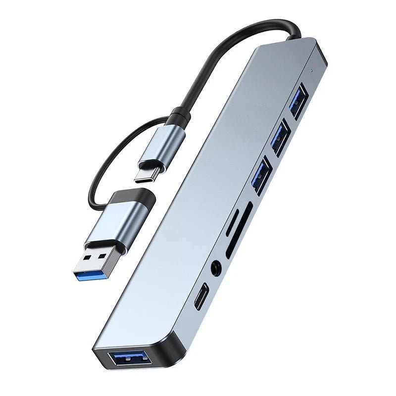 8 in 2 USB +Type C HUB Docking Station with 3.5mm Audio Jack Adapter for Micro SD Card Reader Laptop Tablet Phone Disk Converter - PrimeNest