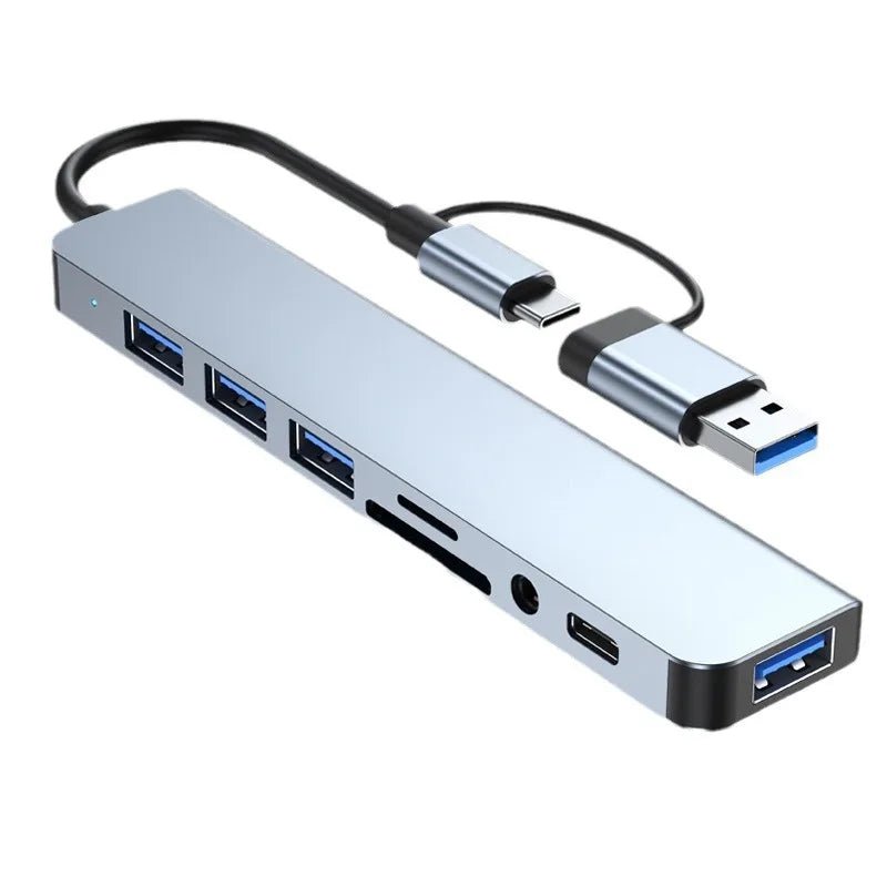 8 in 2 USB +Type C HUB Docking Station with 3.5mm Audio Jack Adapter for Micro SD Card Reader Laptop Tablet Phone Disk Converter - PrimeNest