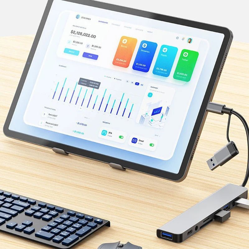 8 in 2 USB +Type C HUB Docking Station with 3.5mm Audio Jack Adapter for Micro SD Card Reader Laptop Tablet Phone Disk Converter - PrimeNest