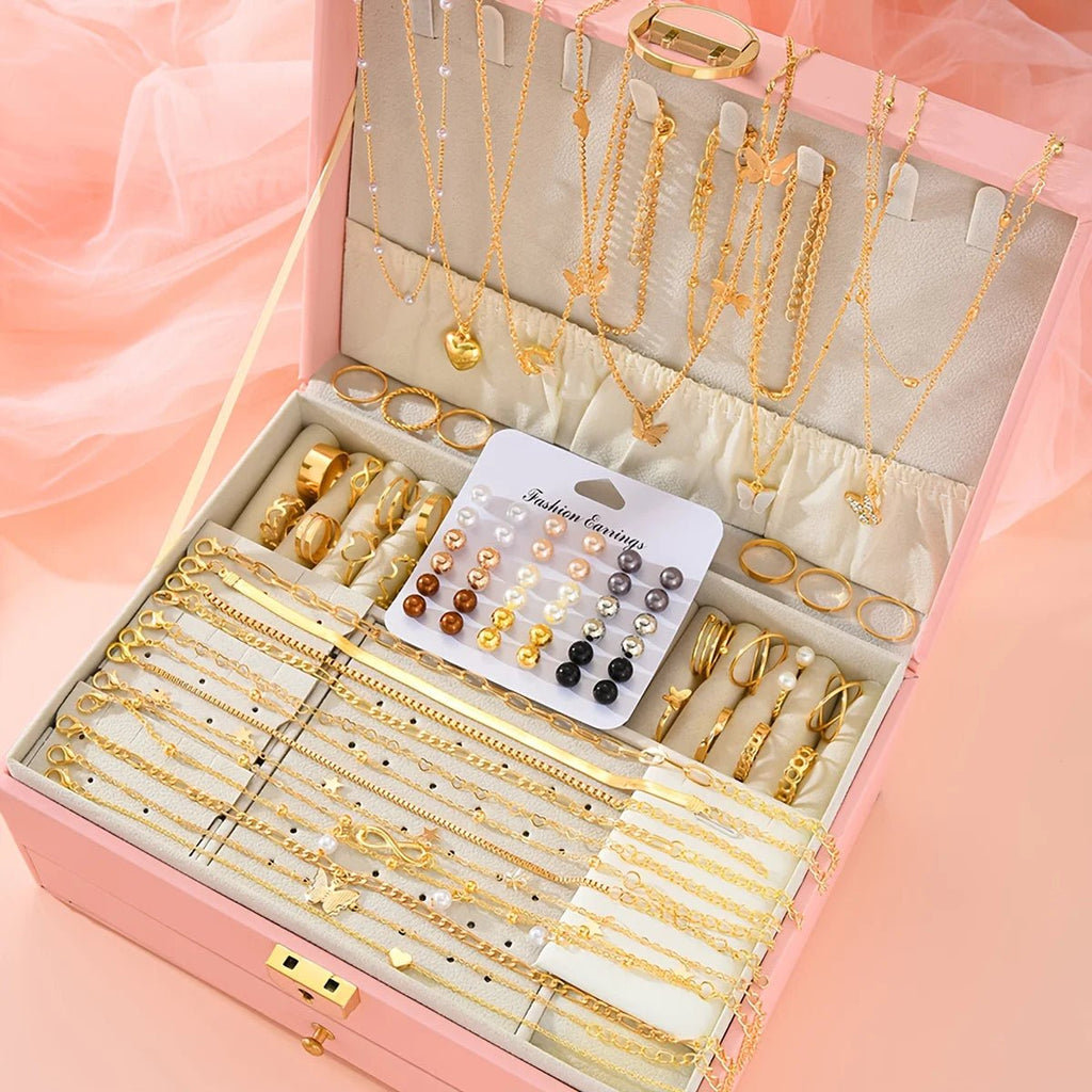 83pcs Elegant Pearl Geometric Earrings Necklace Bracelet Ring Jewelry Set For Women Heart Butterfly Star Daily Party Jewelry New - PrimeNest