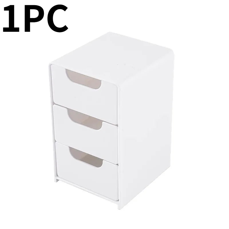 Multi-functional Drawer-style Storage Box 3-Tier Desktop Cosmetic Jewelry Organizer Office Snack Storage Box Portable Cabinet