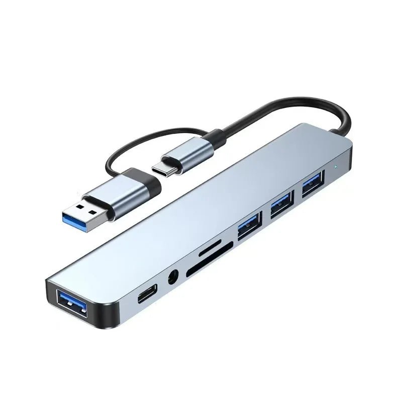 8in1 USB C Hub 4 USB Ports 1 USB-C Jack TF/SD Card Reader 3.5mm Audio Output for MacBook pro iPad pro iPhone 15 Laptop - PrimeNest