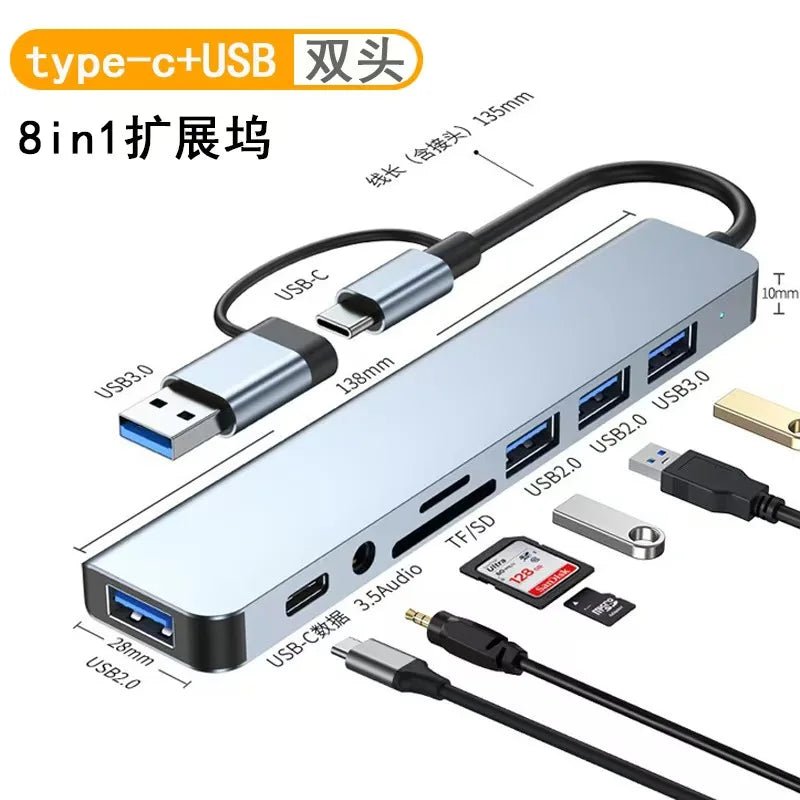 8in1 USB C Hub 4 USB Ports 1 USB-C Jack TF/SD Card Reader 3.5mm Audio Output for MacBook pro iPad pro iPhone 15 Laptop - PrimeNest