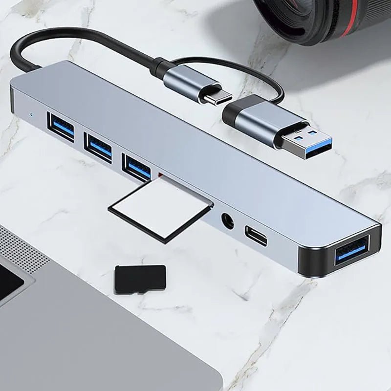 8in1 USB C Hub 4 USB Ports 1 USB-C Jack TF/SD Card Reader 3.5mm Audio Output for MacBook pro iPad pro iPhone 15 Laptop - PrimeNest