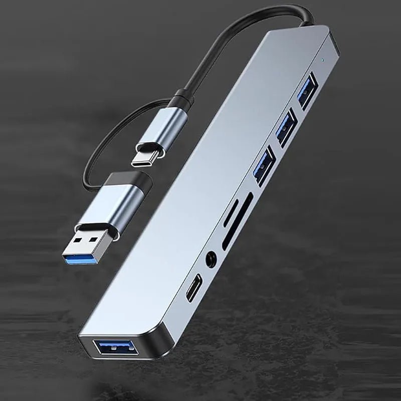 8in1 USB C Hub 4 USB Ports 1 USB-C Jack TF/SD Card Reader 3.5mm Audio Output for MacBook pro iPad pro iPhone 15 Laptop - PrimeNest