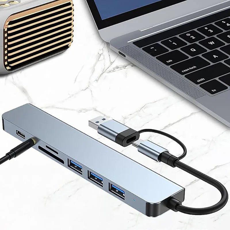 8in1 USB C Hub 4 USB Ports 1 USB-C Jack TF/SD Card Reader 3.5mm Audio Output for MacBook pro iPad pro iPhone 15 Laptop - PrimeNest