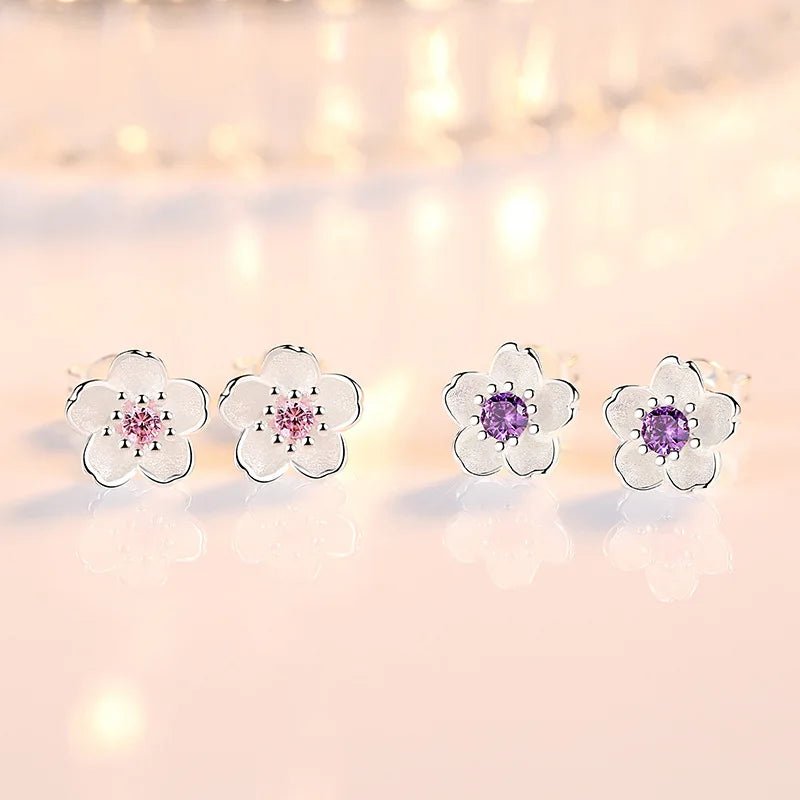 925 Sterling Silver Pink Purple Zircon Flower Small Stud Earrings For Women Wedding Elegant Luxury Jewelry Accessories Wholesale - PrimeNest
