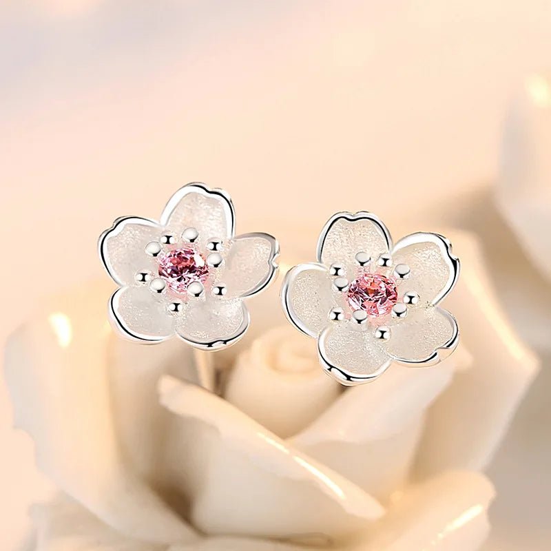 925 Sterling Silver Pink Purple Zircon Flower Small Stud Earrings For Women Wedding Elegant Luxury Jewelry Accessories Wholesale - PrimeNest