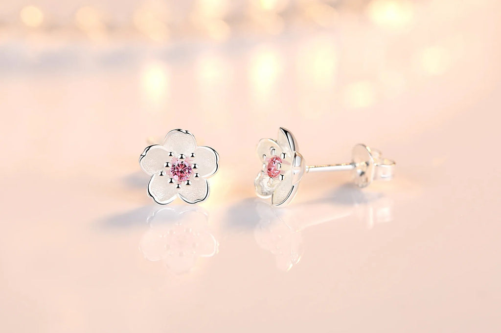 925 Sterling Silver Pink Purple Zircon Flower Small Stud Earrings For Women Wedding Elegant Luxury Jewelry Accessories Wholesale - PrimeNest