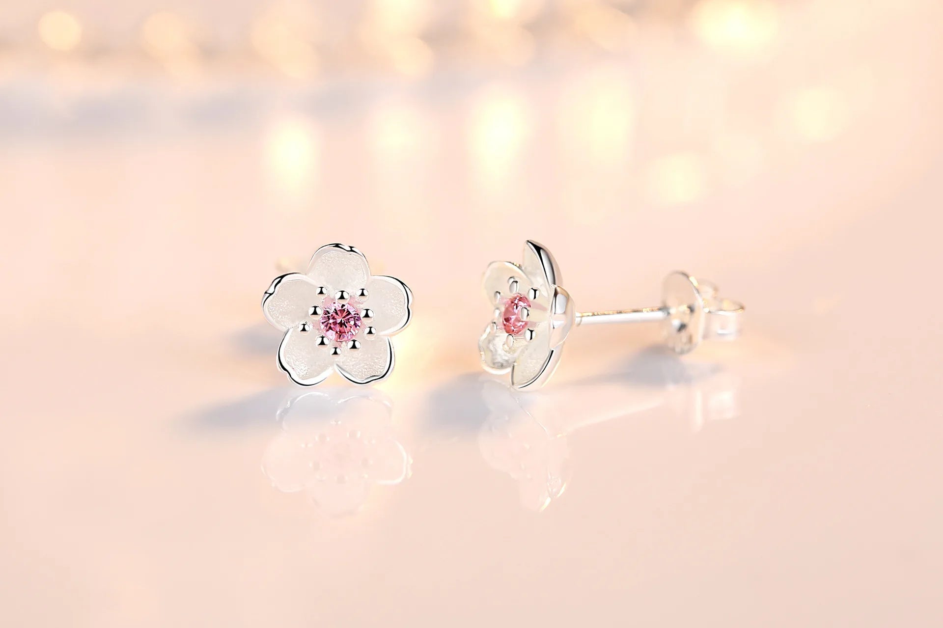 925 Sterling Silver Pink Purple Zircon Flower Small Stud Earrings For Women Wedding Elegant Luxury Jewelry Accessories Wholesale - PrimeNest