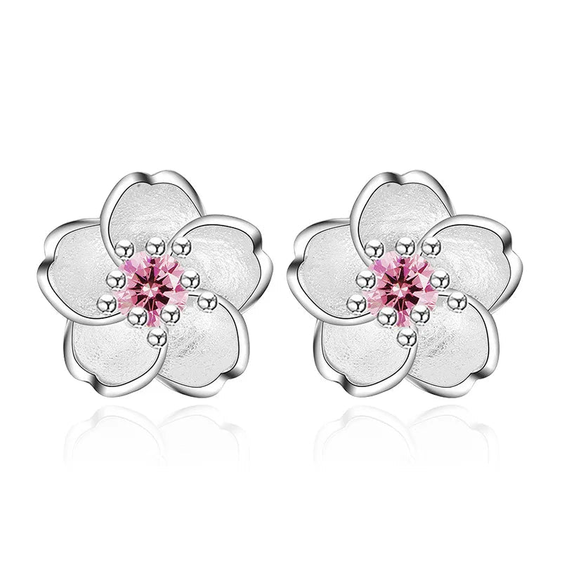 925 Sterling Silver Pink Purple Zircon Flower Small Stud Earrings For Women Wedding Elegant Luxury Jewelry Accessories Wholesale - PrimeNest